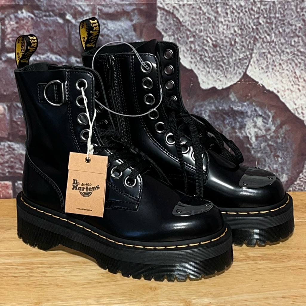 Dr. Martens Jadon Alt Platform Black Leather Metal Boots New Us Women’s 5